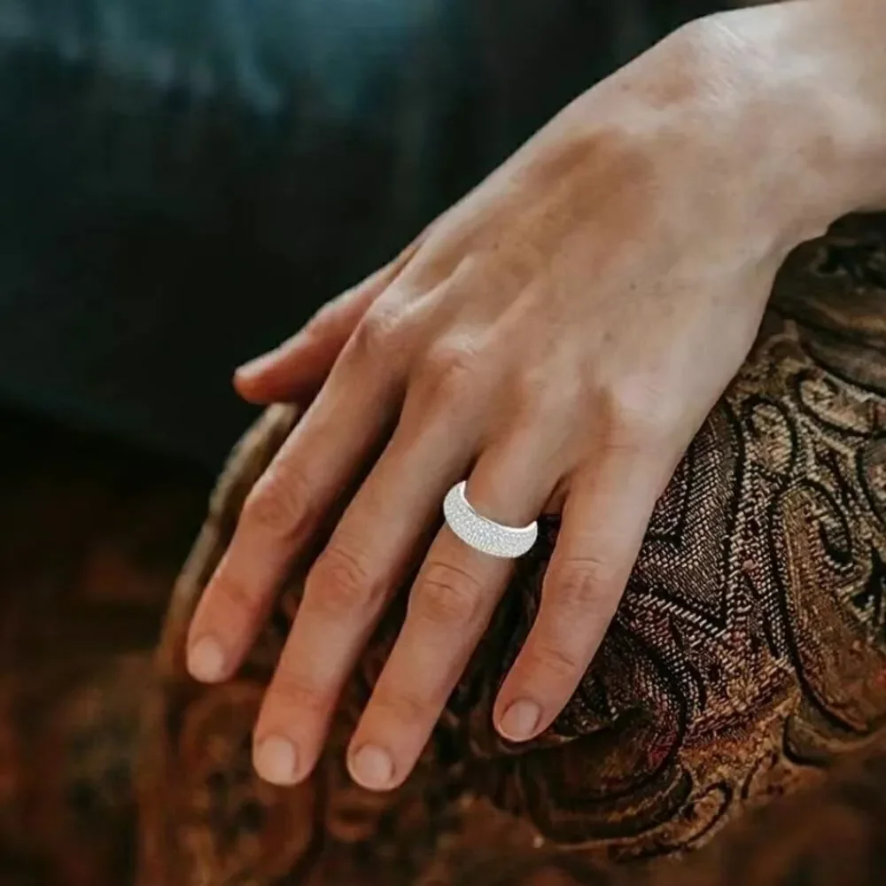 Titanium Ring with Mini Rhinestones - Elegance and Durability